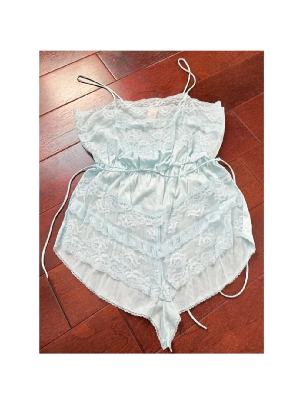 Vintage Light Blue Satin Lace Lingerie Set Medium Texsheen Cinema Etoile 2 pc - Picture 15 of 16